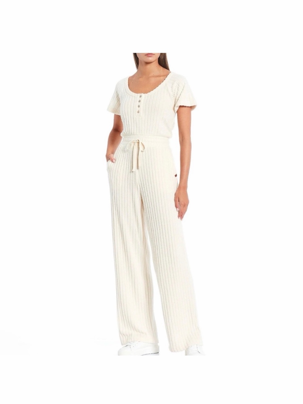 Rip Curl Cream Ribbed Wide-Leg Jumpsuit